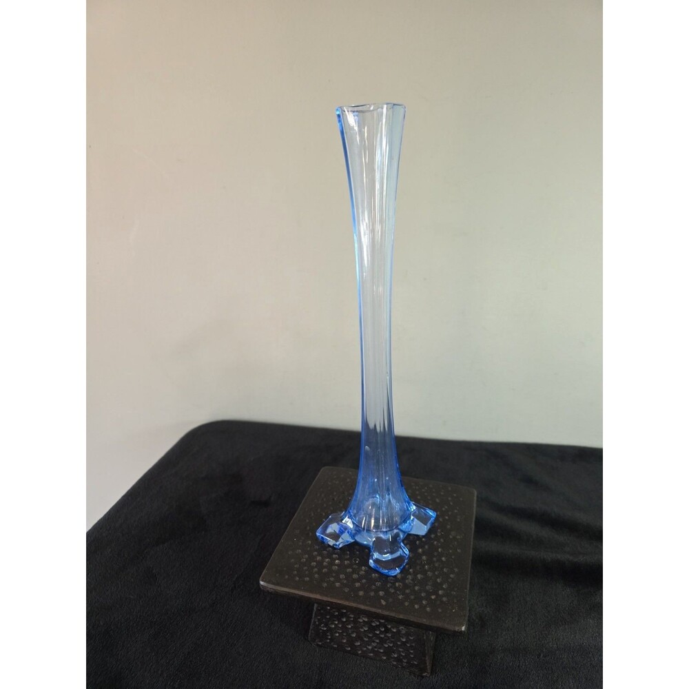 Eiffel Tower Soliflore Blue Art Glass Floral Bud Vase Tapered Flared Bottom 12"